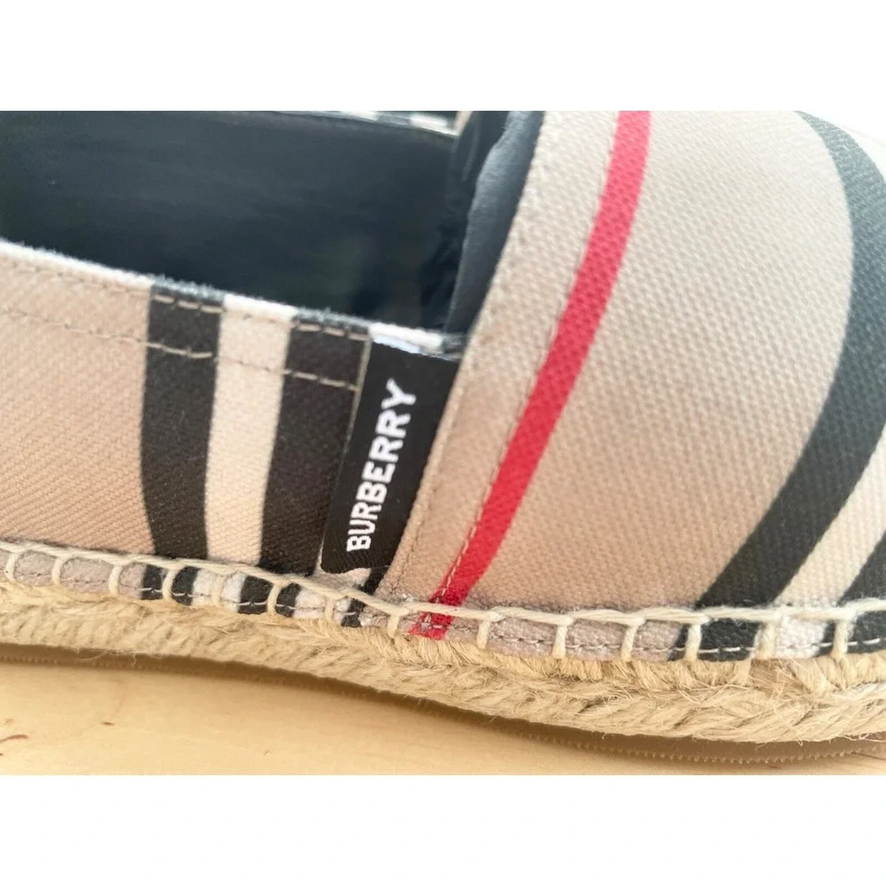 Burberry Beige Black and Red Striped Espadrilles